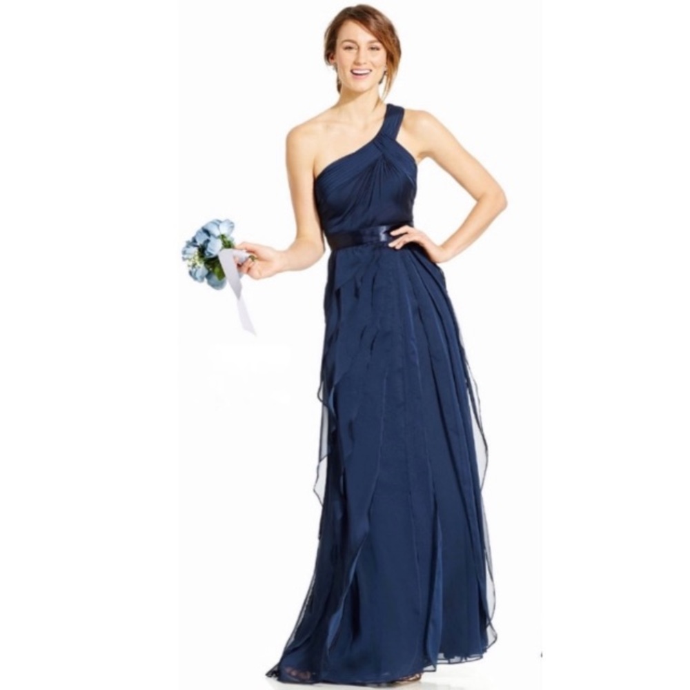 Adrianna Papell Draped One Shoulder Chiffon Gown